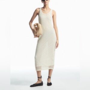 COS Cream Mesh Midi Dress Size L NWT